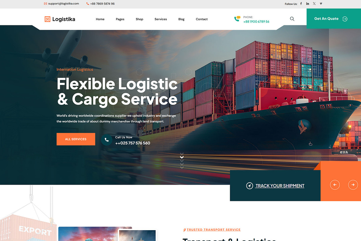 Logistika Transport WordPress Theme, a WordPress Template by NaimaAnjum (Photo 2 of 5)
