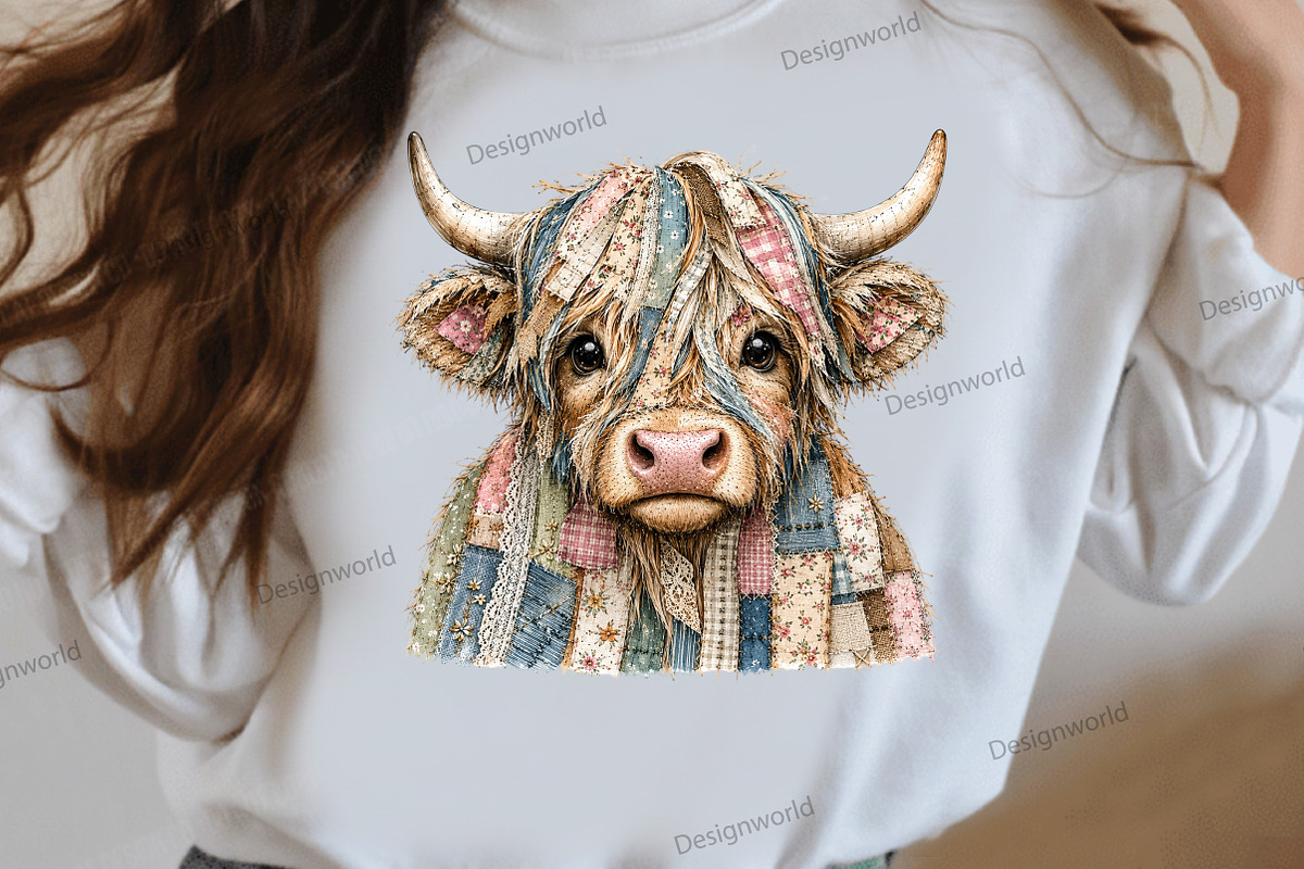 Patchwork Highland Cow PNG, a Seasonal Illustration by Designworld (Photo 2 of 4)