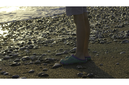 Waves on pebbled beach during sunset, a Nature Photo by Media Whale Stock