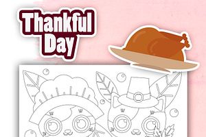 Kitten Thankful Day Coloring Pages