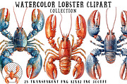 Watercolor Lobster Clipart, an Illustration by OK Design (Thumbnail 1 of 6)