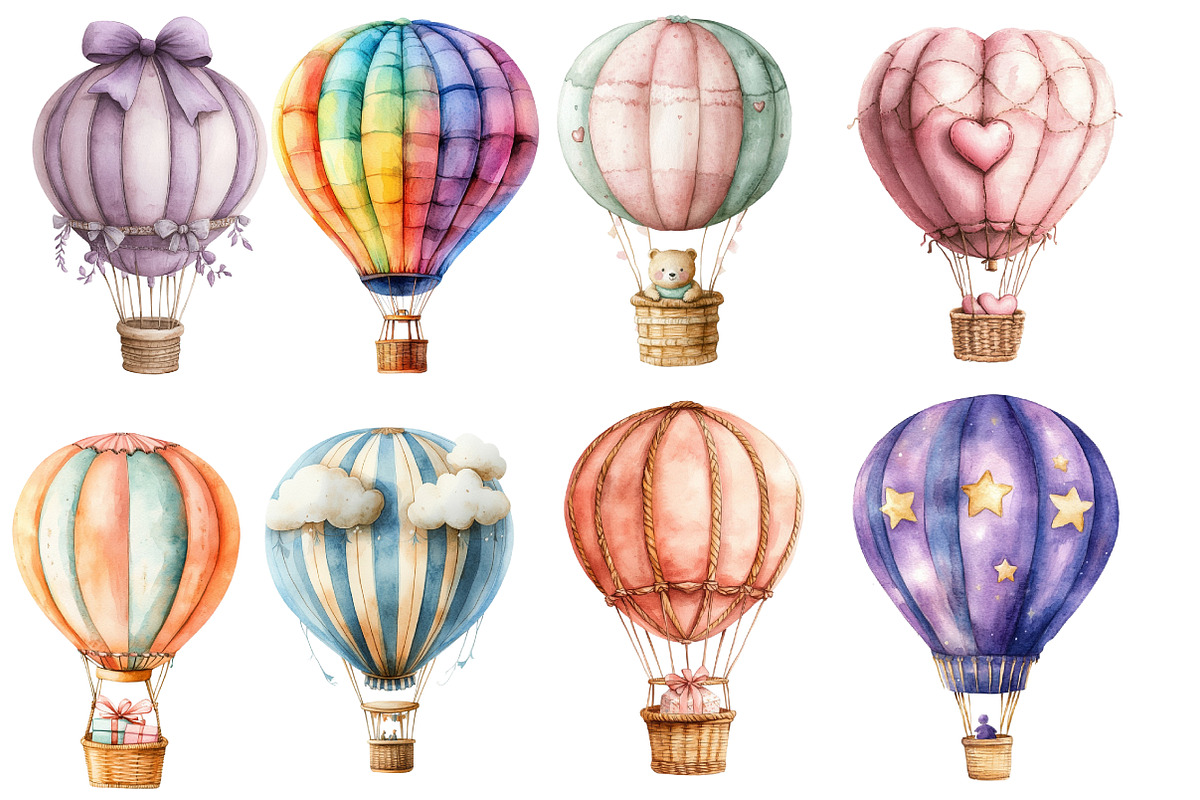 Pastel Hot Air Balloons Clipart, an Illustration by Designworld (Photo 3 of 5)