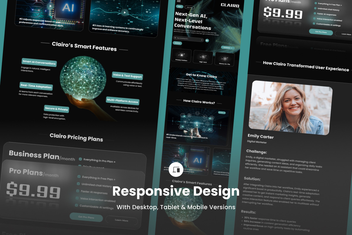 Clairo – Chatbot UI Design Template, a Landing Page Template by twinstd (Photo 3 of 5)