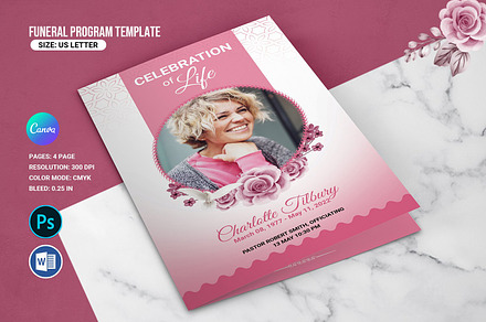 Floral Funeral Program Template, a Brochure Template by retrographix