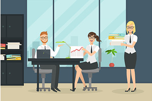 Cheerful Collegues Working in, a Person Illustration by TopVectors