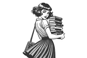 Girl Holding Stack of Books vector, a Person Illustration by AlexArt