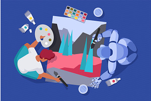 Art collaboration ai human create, a Technology Illustration by Lemberg Vector