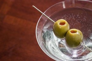 Drink with green olives on a skewer, a Food & Drink Photo by 1miromiro