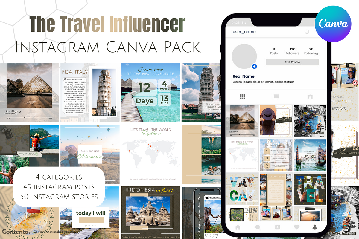The Travel Influencer Canva Pack, a Social Media Template by Contento BH (Photo 1 of 5)