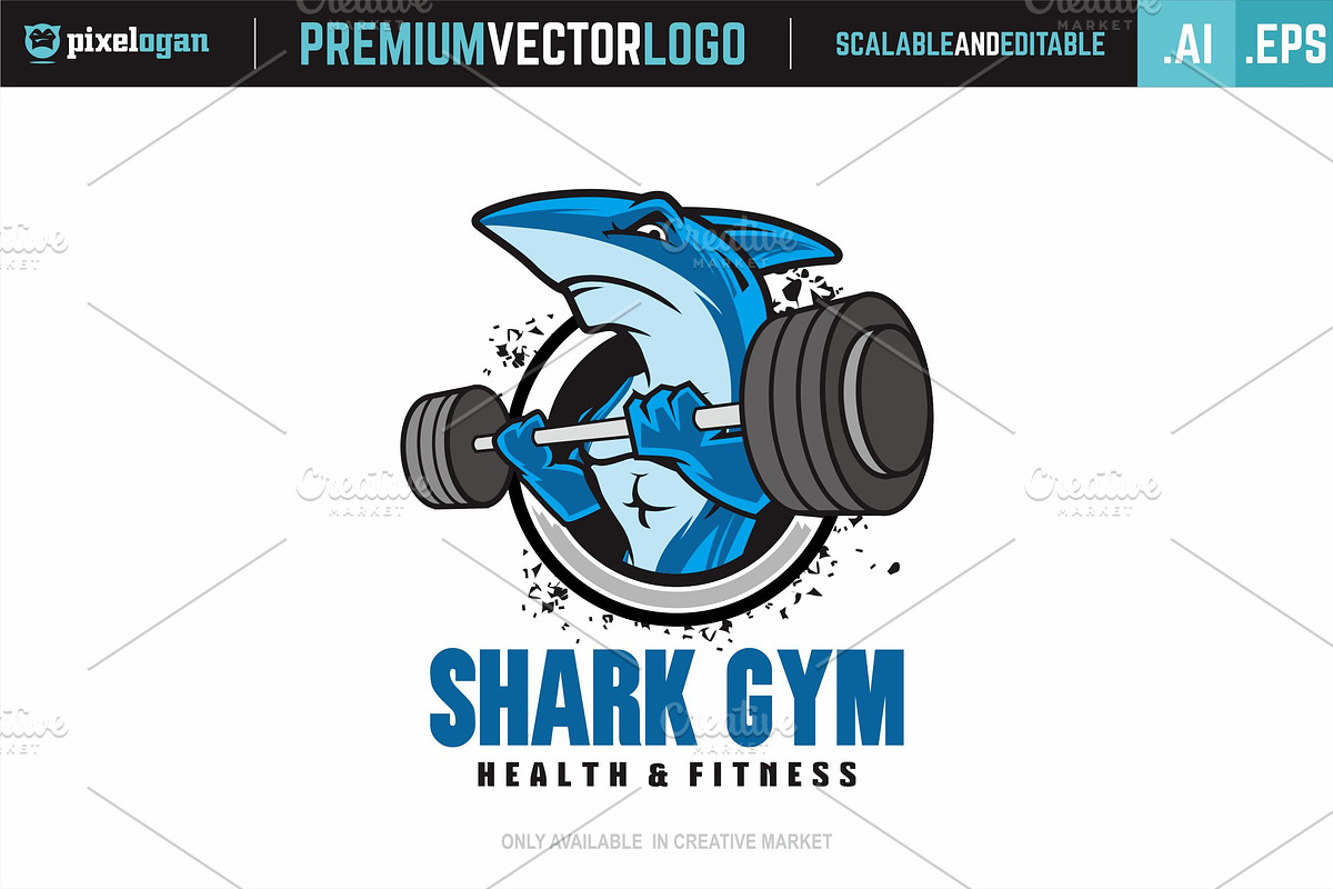 Shark Gym Logo, a Branding & Logo Template by pixelogan (Photo 1 of 2)