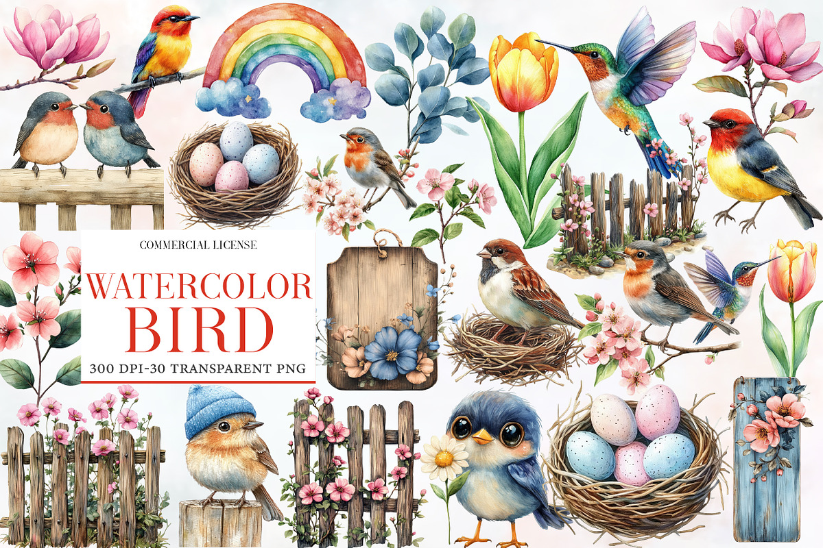 Watercolor Bird Clipart, an Illustration by Designworld (Photo 1 of 5)
