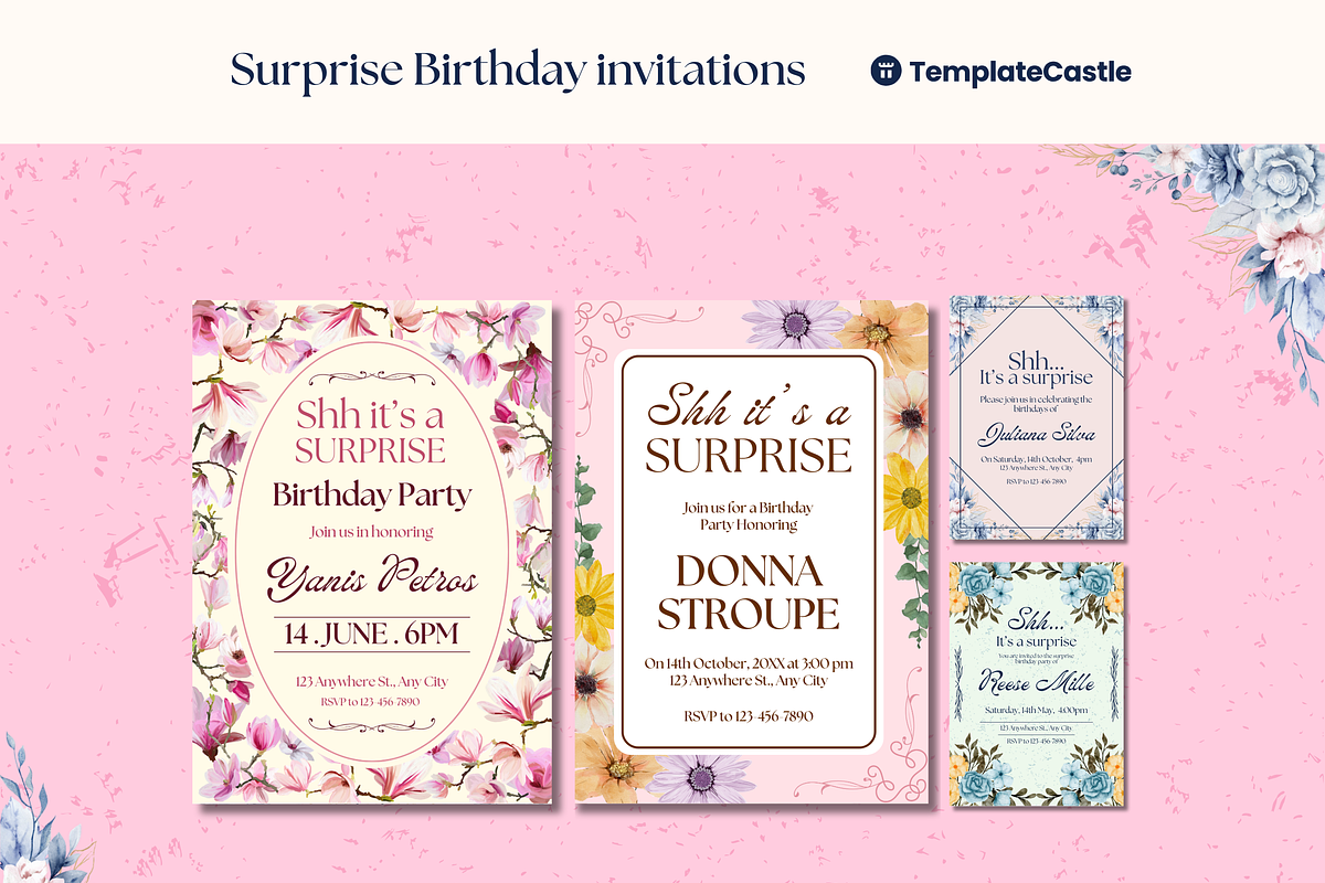 Surprise Birthday Party Invitations, a Templates & Theme by TemplateCastleStore (Photo 1 of 9)