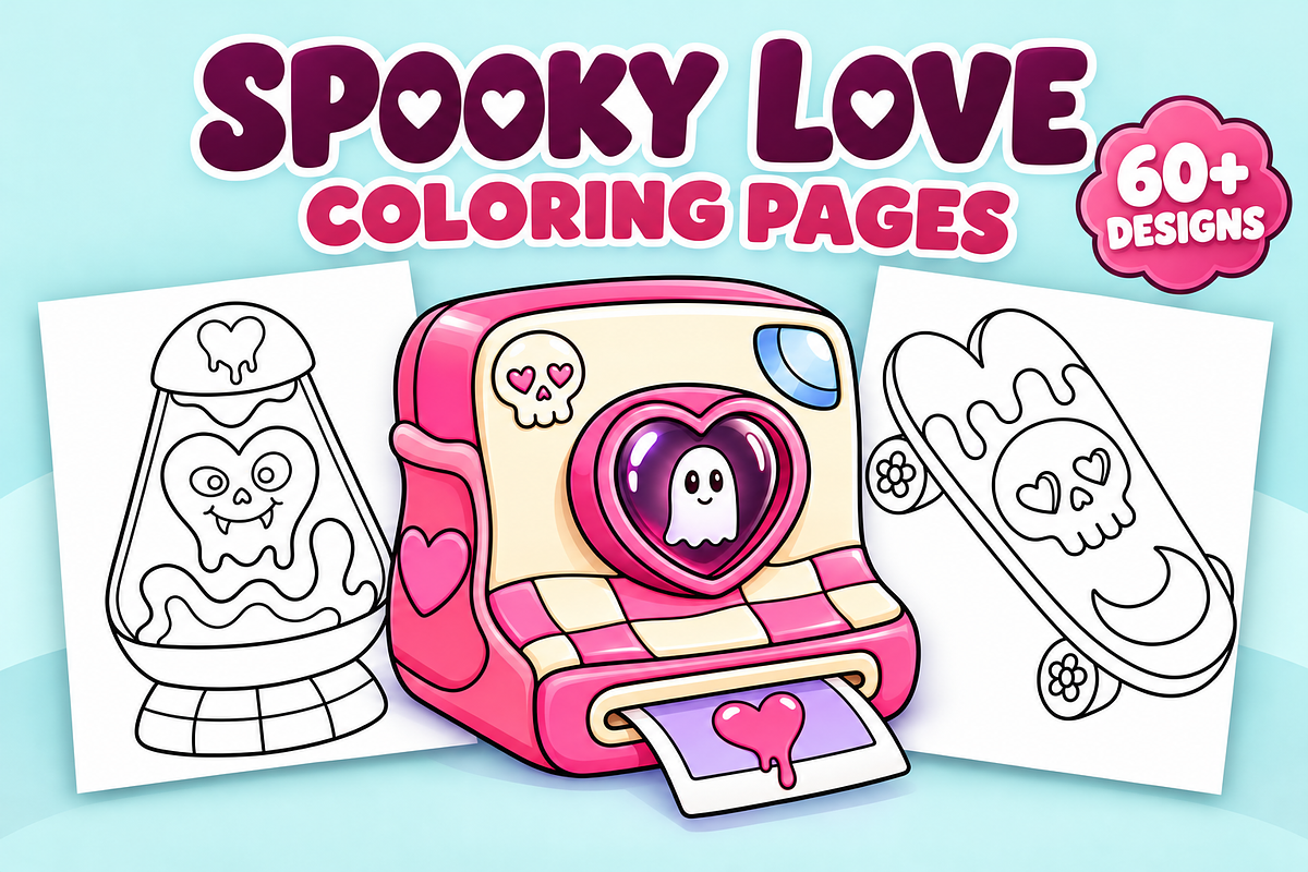 Spooky Love Coloring Pages Volume 4, a Seasonal Illustration by Inkivelle Studio (Photo 1 of 3)