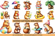 Summer Capybara Watercolor Clipart, an Illustration by cherrydesign (Thumbnail 1 of 4)