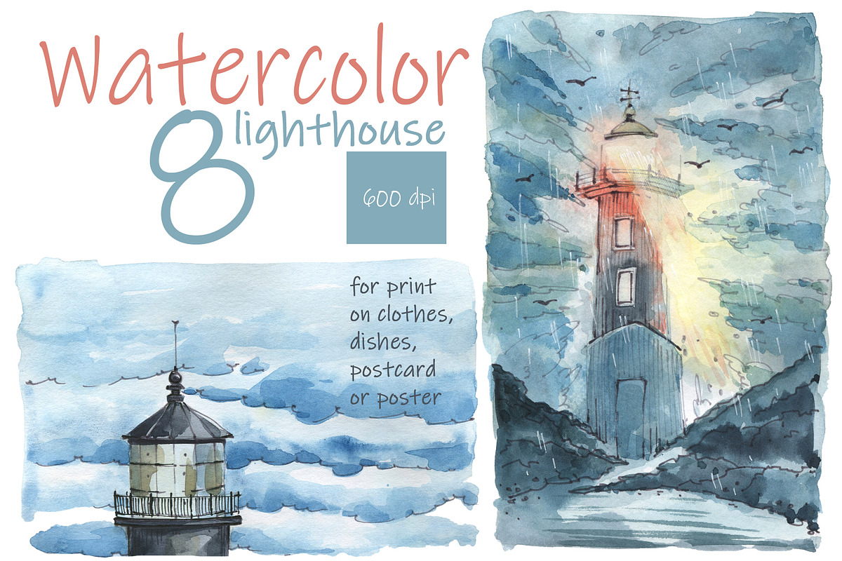 Lighthouse. Watercolor. Ready print., a Texture Illustration by Novikova Lida (Photo 1 of 4)