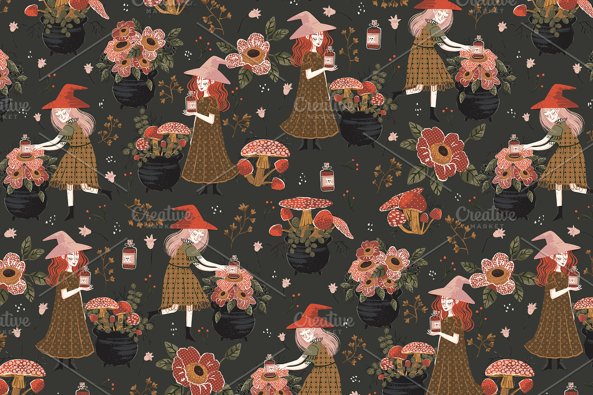 Cute Witch Pattern, a Pattern Graphic by Lady Bruniere Design (Photo 8 of 8)