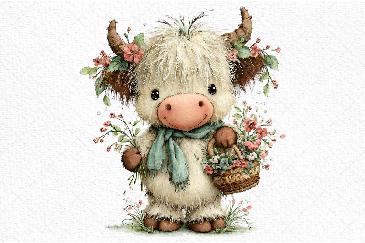 Whimsical Spring Highland Cow PNG, an Illustration by Craft Nest (Photo 10 of 11)