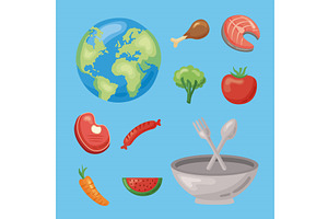 ten healthy food icons, a Food Illustration by studiogstock