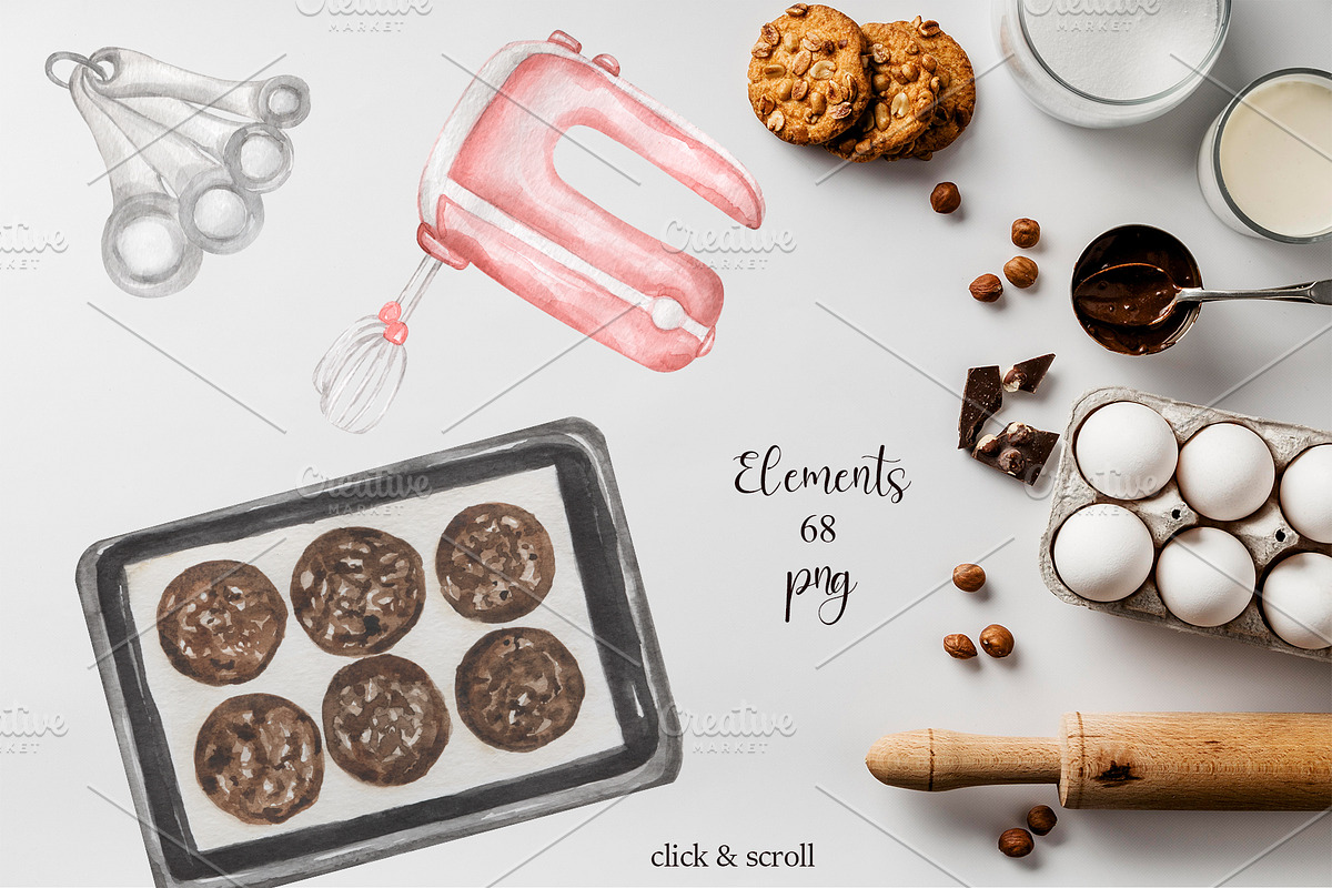 Watercolor Baking Collection, a Food Illustration by MayaNavits (Photo 3 of 8)