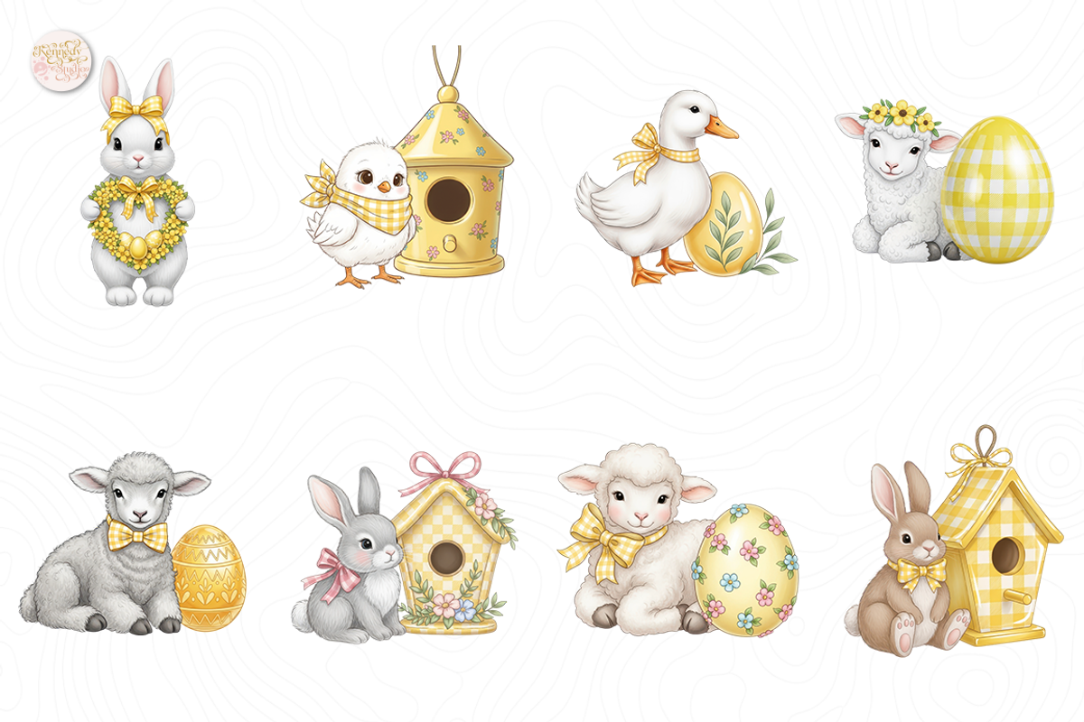 Yellow Gingham Ceramic Bunny PNG., an Object Illustration by KennedyStudio (Photo 2 of 4)