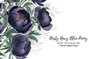 Dusty Blue Floral Clipart Bundle