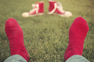 Feet with red socks