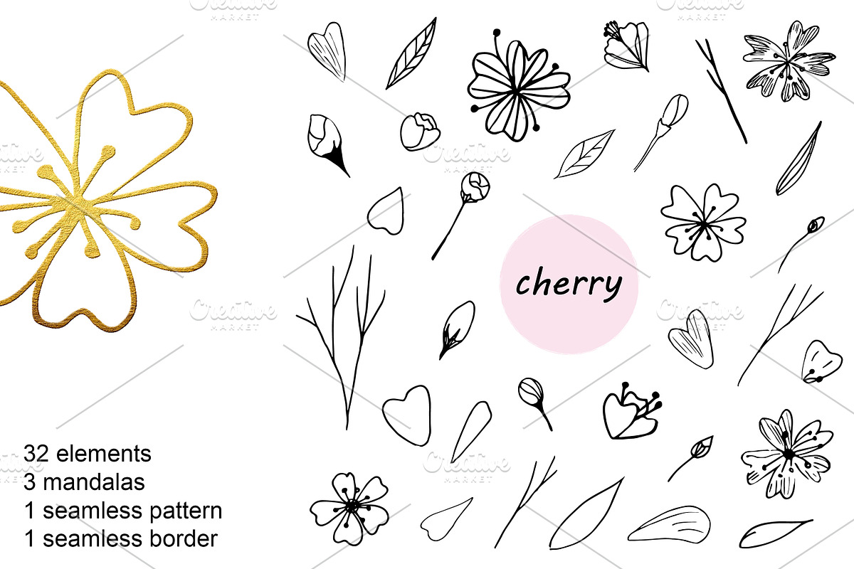 Sakura Floral Doodle Set, a Graphic by kh_cat (Photo 1 of 6)