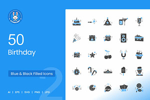 Birthday Blue & Black Icons, an Icon by IconBunny