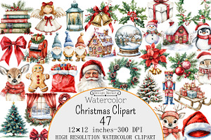 Watercolor Christmas Clipart, a Seasonal Illustration by Design Market