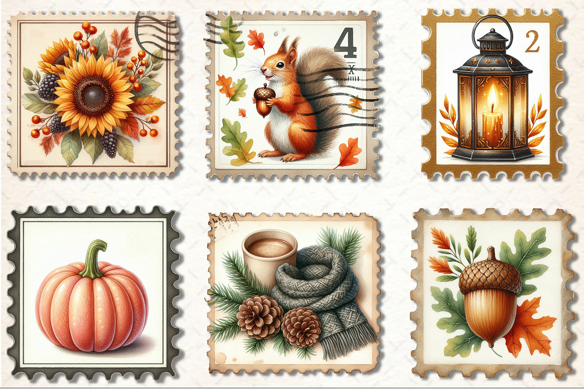 Fall Autumn Postage Stamp Clipart, an Illustration by Rose Art ...