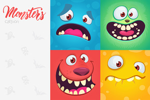 Cartoon Monsters Faces Collection