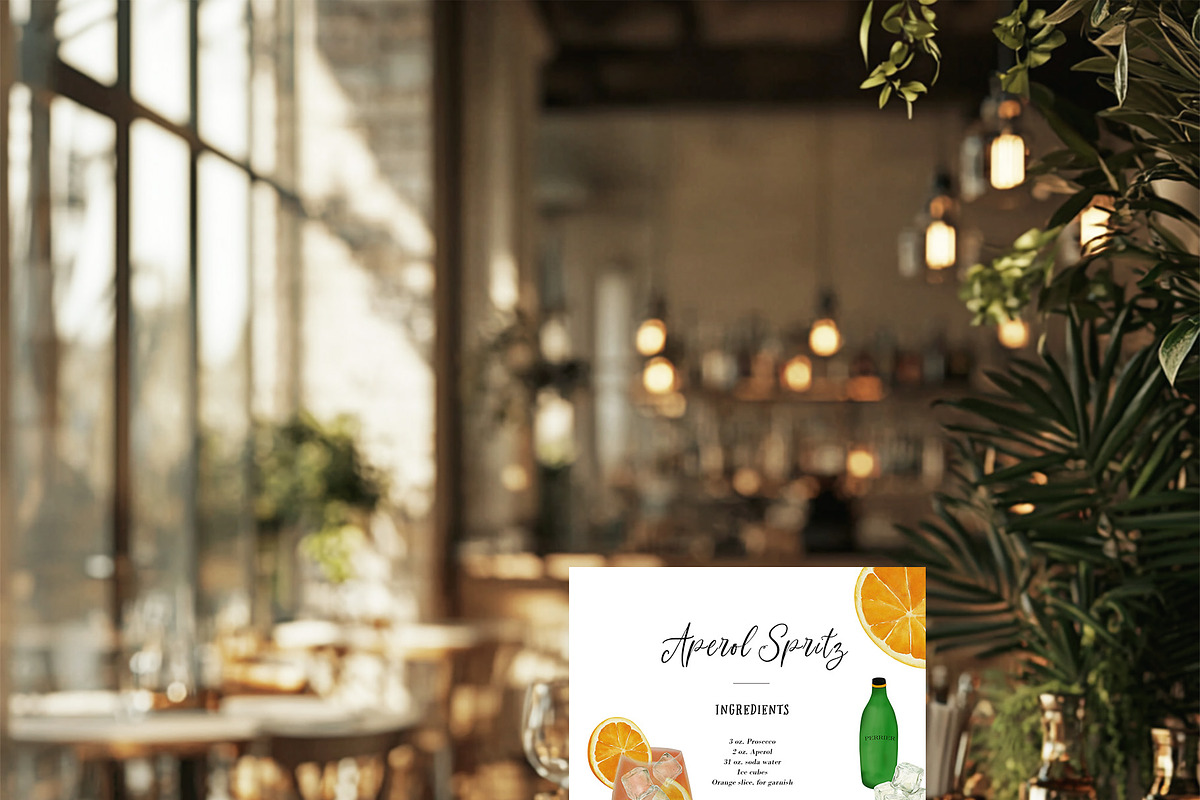 Martini & Aperol Spritz Watercolor, a Food Illustration by Sunshine Art (Photo 5 of 6)
