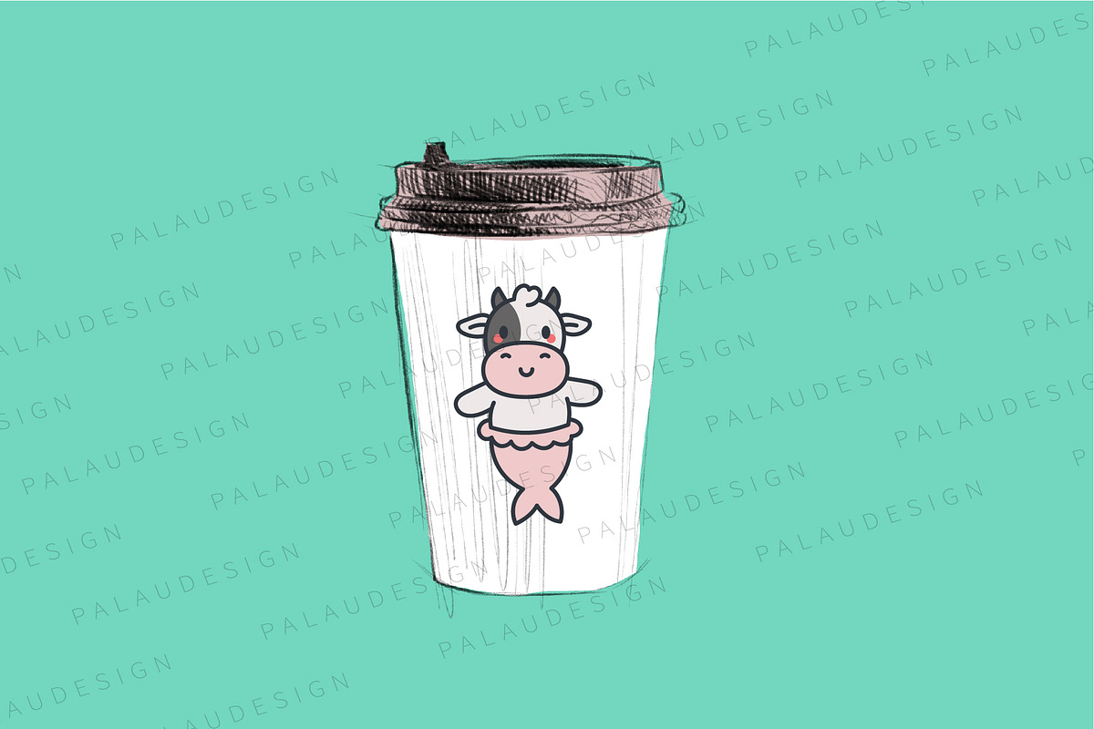 Cute Kawaii Cow Mermaid Character, an Animal Illustration by Palau (Photo 6 of 12)