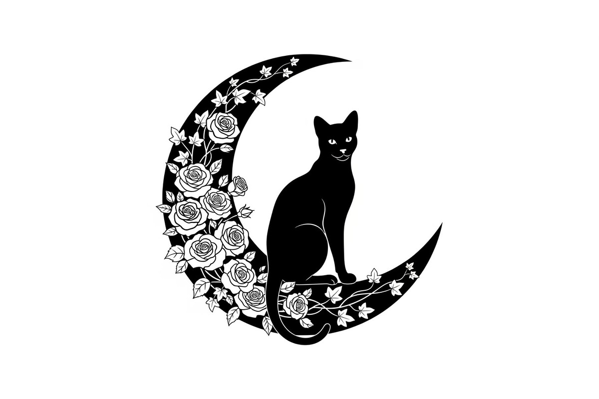 Cat on Crescent Moon Bundle, an Illustration by jahid234 (Photo 17 of 31)