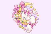 Dreamy Moon Cat Kawaii, an Animal Illustration by HyeRi (Thumbnail 1 of 6)
