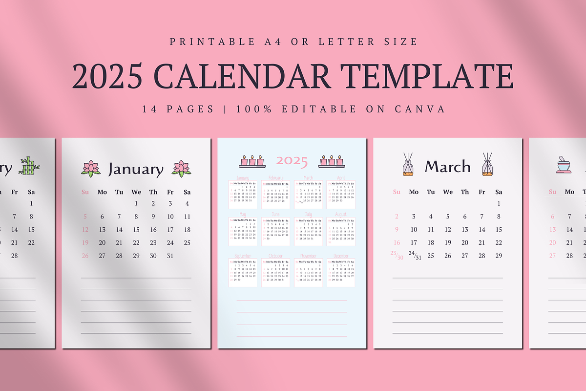 2025 CALENDAR CANVA TEMPLATE, a Stationery Template by The Little Lily Studio (Photo 1 of 5)