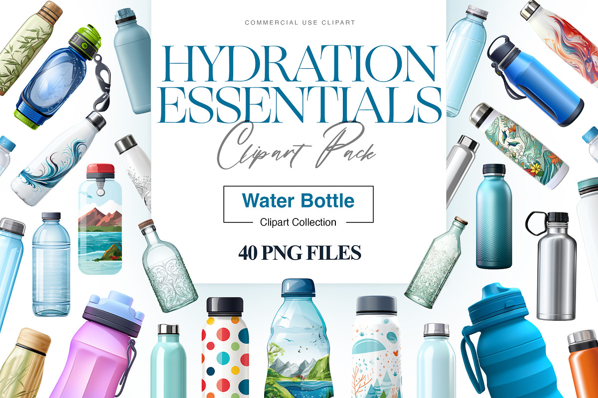 Water Bottle Clipart, Vintage Bottle, an Object Illustration by BrushstrokeArtGB (Photo 1 of 9)
