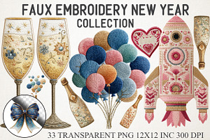 Faux Embroidery New Year Clipart, a Seasonal Illustration by RobertsArt
