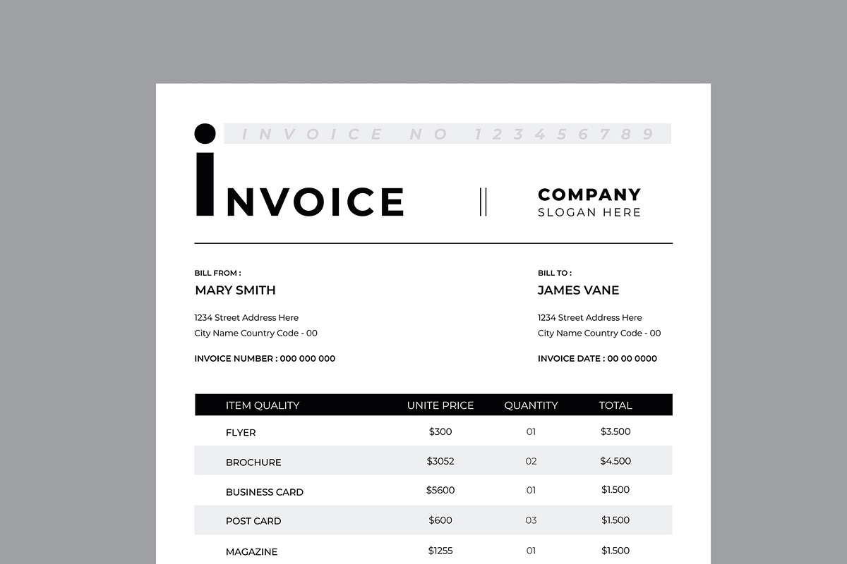 Minimal Invoice Layout, a Stationery Template by MightyDesign (Photo 2 of 8)
