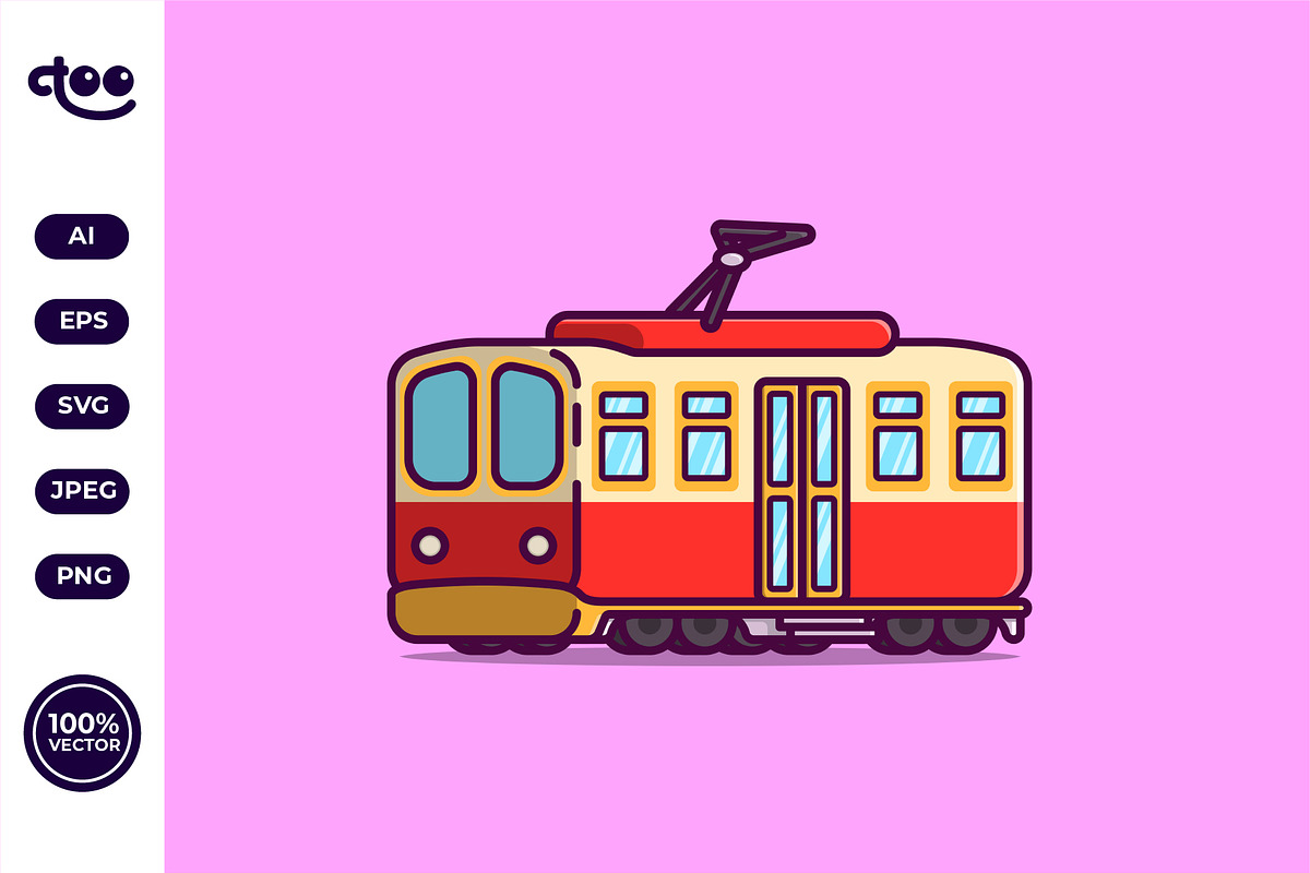 Simple Classic Red Tram Cartoon, a Transportation Illustration by Satisfactoons