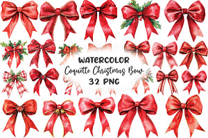 Red Coquette Christmas Bow Clipart, an Illustration by CraftArtStudio