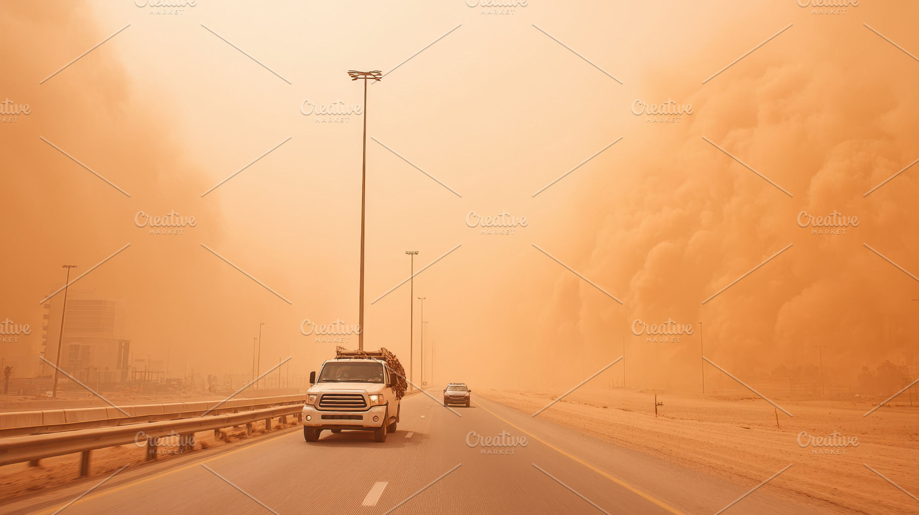 Cars on highway with approaching dust storm, a Transportation Photo by AlyaAnd