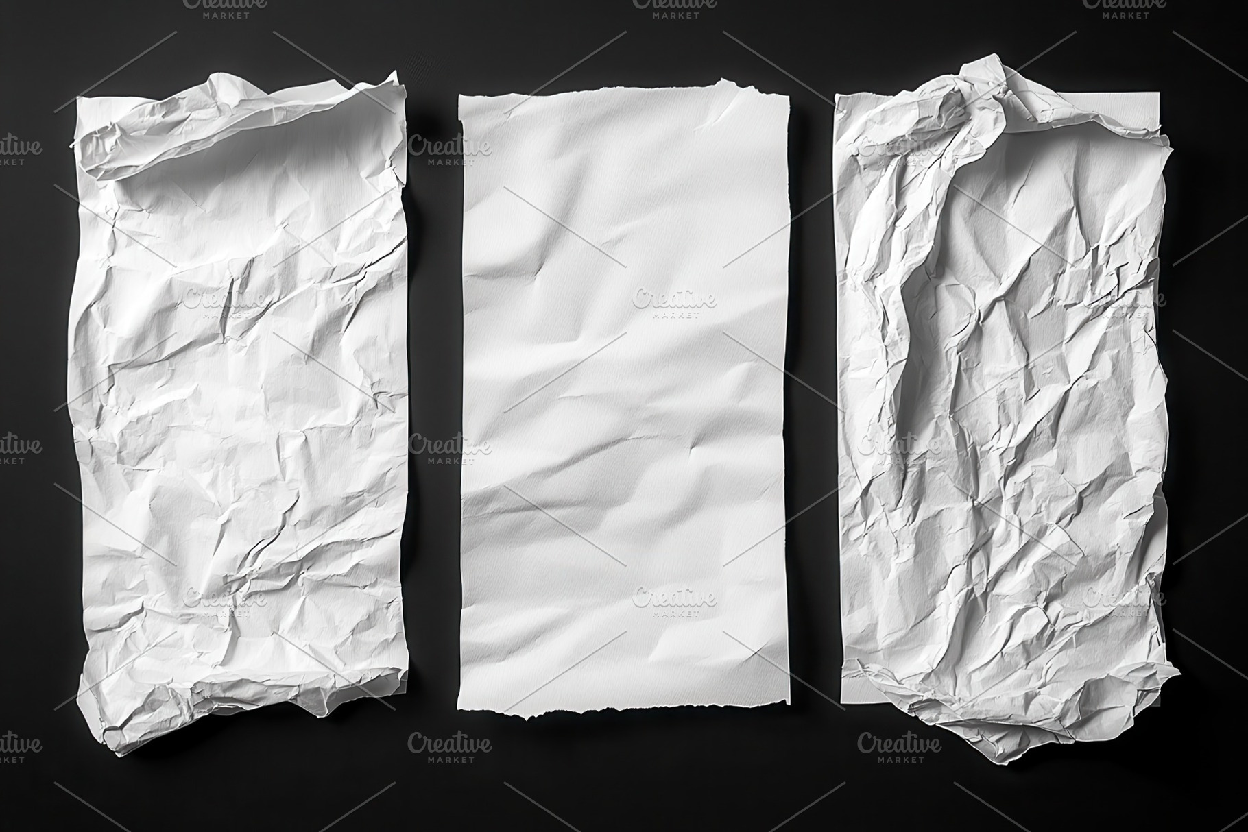 Three crumpled white paper sheets on, a Background Photo by Pixeness Studio