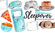 Watercolor sleepover clipart, an Illustration by Writelovely (Thumbnail 1 of 2)