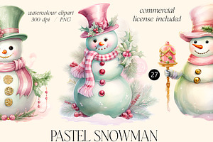 Pastel snowman watercolour clipart