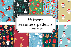 Winter Seamless Patterns Set