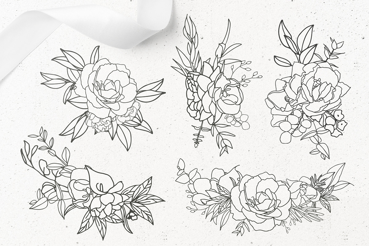 Elegant floral collection.Line art, a Decorative Illustration by Vera●Suleimanova (Photo 9 of 15)