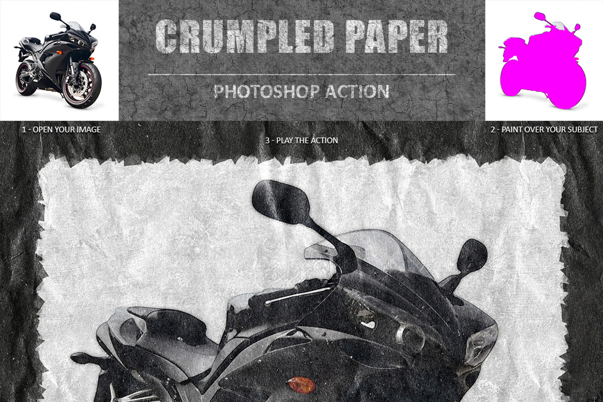 Crumpled Paper Art Photoshop Action, an Action Add-On by GrafxFun (Photo 2 of 7)