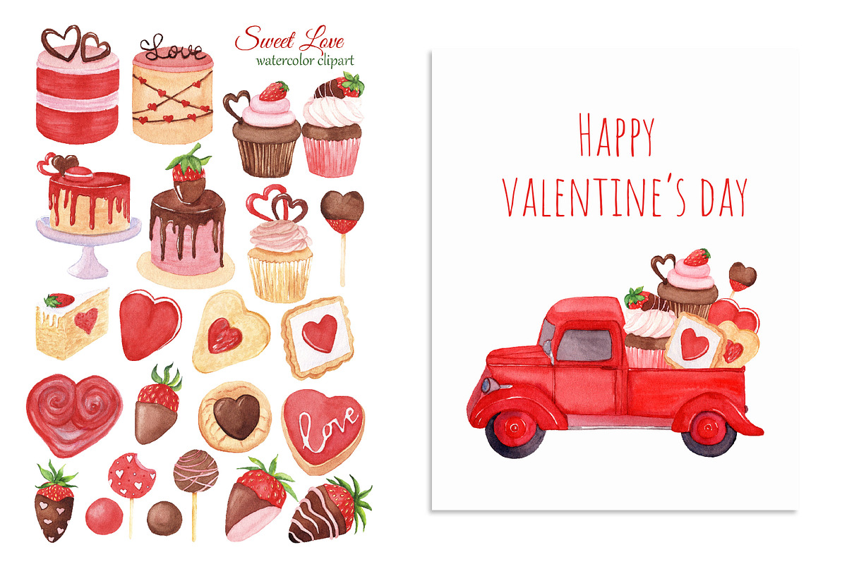 Valentine's Sweets Clipart & Pattern, an Illustration by s.yanyeva (Photo 2 of 4)