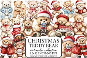 Watercolor Christmas Teddy Bear Clip, an Illustration by Libby Wishes (Thumbnail 1 of 8)